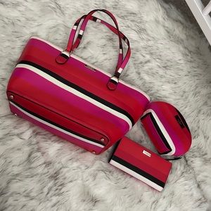Kate Spade - Tote, Wallet, Makeup Bag Bundle - Pink, Red, White, and Black